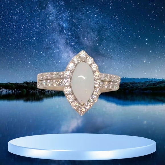 NEW Australian Opal & Moissanite Set of 2 Rings in Platinum & Vermeil YG - Picture 5 of 16